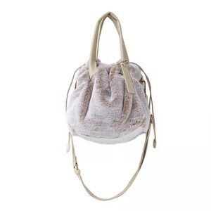 Japanese Chic Faux Fur Bucket Bag with Tan Straps